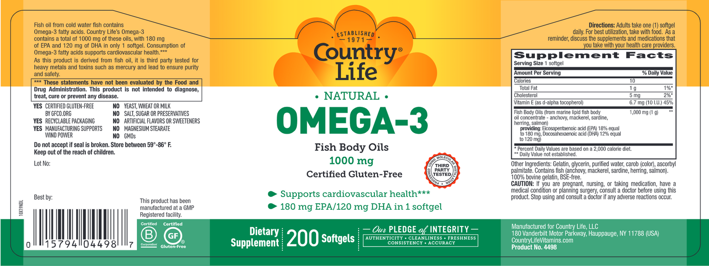 Omega-3 Fish Oil 1000 mg 200 gels