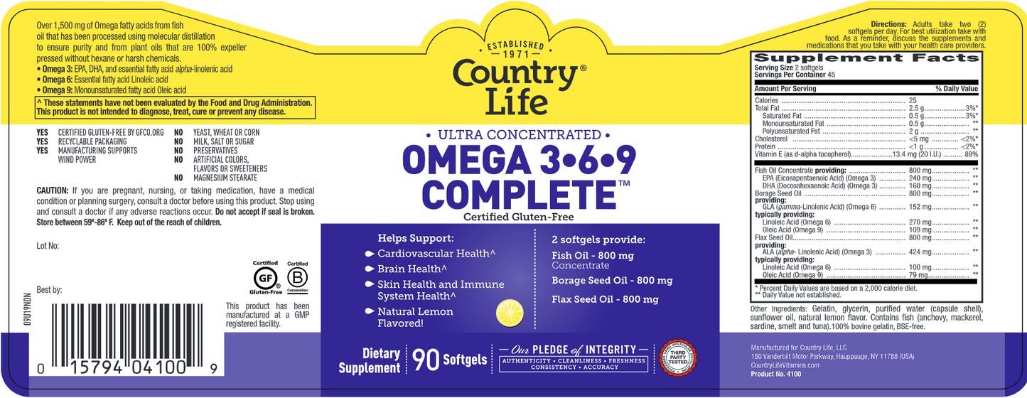 Ultra Omega 3-6-9 Complete 90 gels