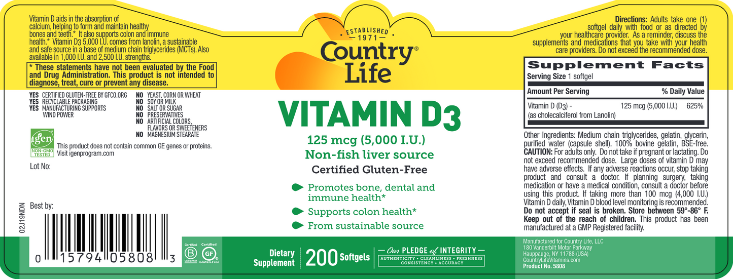 Vitamin D3 5000 IU 200 gels