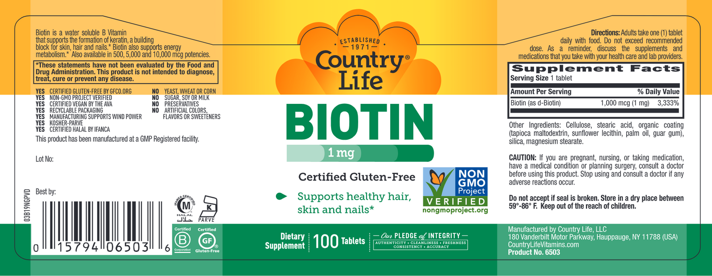 Biotin 1000 mcg 100 tabs