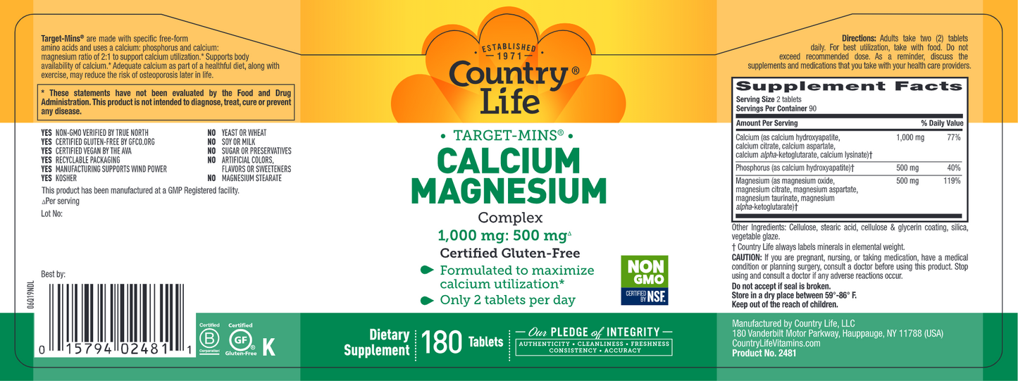 Calcium Magnesium Complx 180 tabs