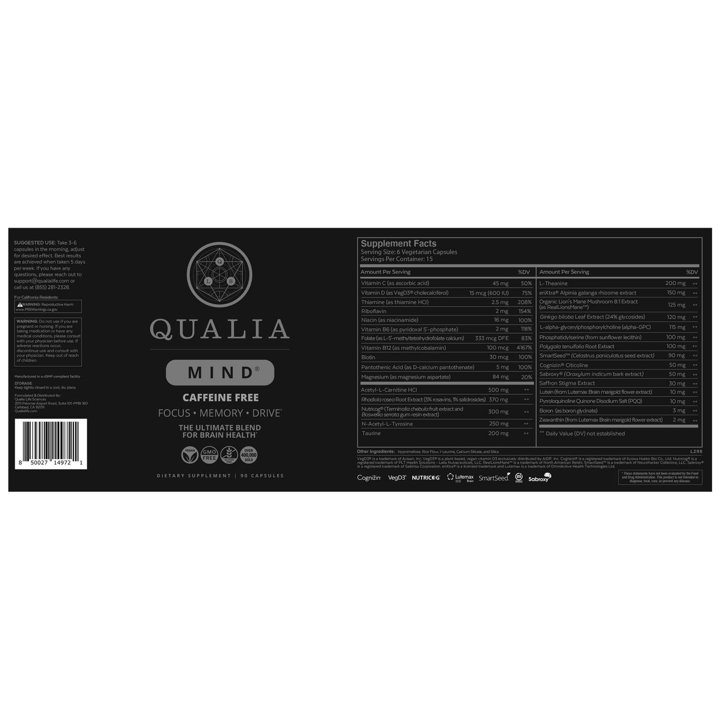 Qualia Mind 90 vegcaps Caffeine Free